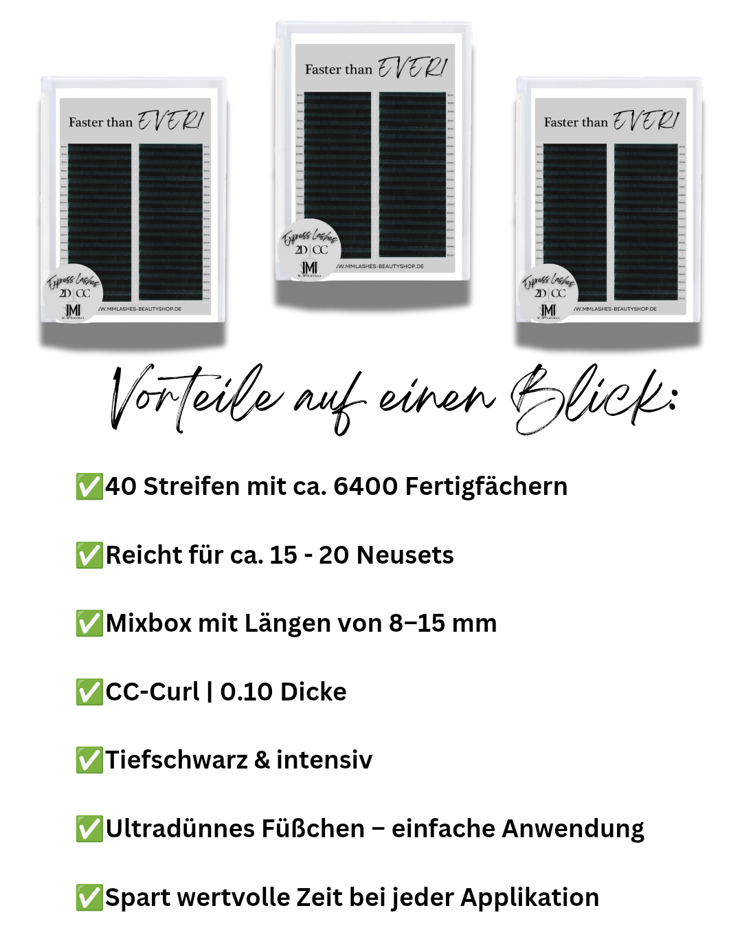 2D Express Lashes | W Lashes | ca. 6400 Fertigfächer | 0.10 | Narrow